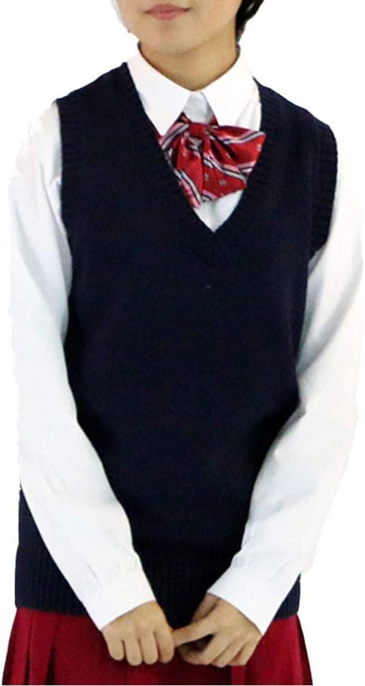 Blostirno Women’s Sweater Vest V Neck JK Uniform Kint Vests Solid Classic Sleeveless Pullover Sweaters Tops - Image 2