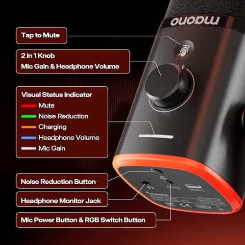 Image of MAONO PD100W Wireless Microphone for iPhone, Android Phone,PC, with USB-C /Lightning RX,Noise Cancelling, RGB Control Boom Mic for Content Creator Recording,Podcasting,Gaming Streaming, Black