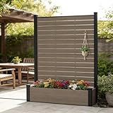 Kozyard Privacy Screen with Planter, 70' H x 51' W Outdoor Garden Screen, Waterproof Aluminum Frame with Thick Wood-Plastic Boards, Decorative Privacy Screen for Patio, Balcony & Backyard Beige