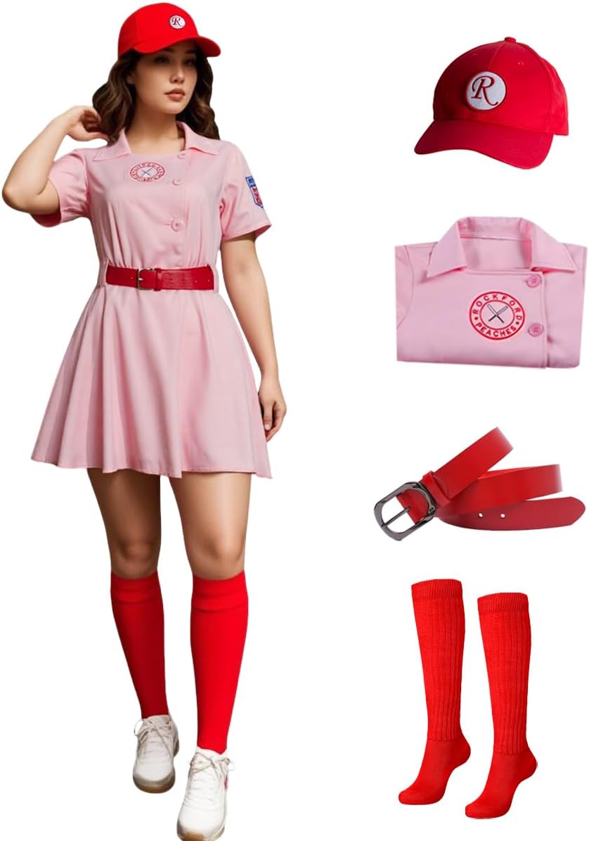 Womens Baseball League Dottie Costume Jersey Dress Uniform Set