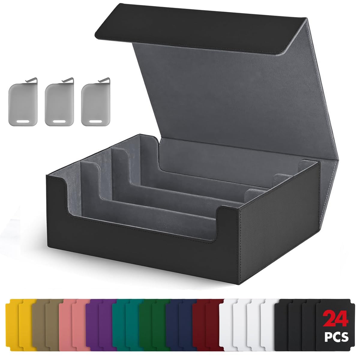 YOZOTI Card Deck Case for Trading Cards 1800+, Leather Magnetic Closure Commander Storage Box Magic Card Protectors Fit for YuGiOh, MTG and Sport Cards… - 1800+ - Black&Grey