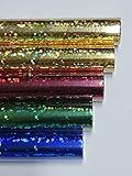 HOLOGRAMMFOLIE, 5 Rollen farbig sortiert, 1m x 33cm. selbstklebend 2x gold, je 1 Rolle rot, grün, blau. Glitter Bastelfolie