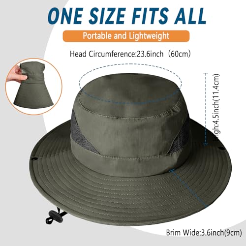 ZOORON Sun Hats for Men Women, Wide Brim Safari Hats UV Protection UPF50+ Waterproof Boonie Hats for Fishing Hiking Camping (1Pack-Army Green) - image 6