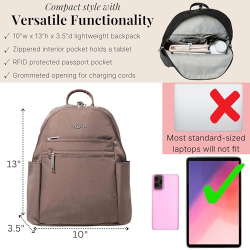 Image of Baggallini Securtex Anti-theft Vacation Travel Backpack 10x13 Slash-Resistant Nylon Daypack w /RFID, Portobello