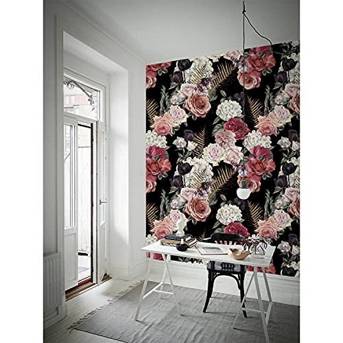 Papier peint roses de jardin foncé pour masquer les défauts muraux