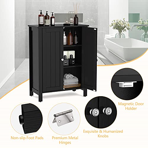 Tangkula Bathroom Floor Cabinet, Free Standing 3 Tier Storage Cabinet With Double Door & Adjustable Shelf, Wooden Bathroom Cabinet For Home Office, 23.5 X 12 X 31.5 Inches (Black) #TOP6