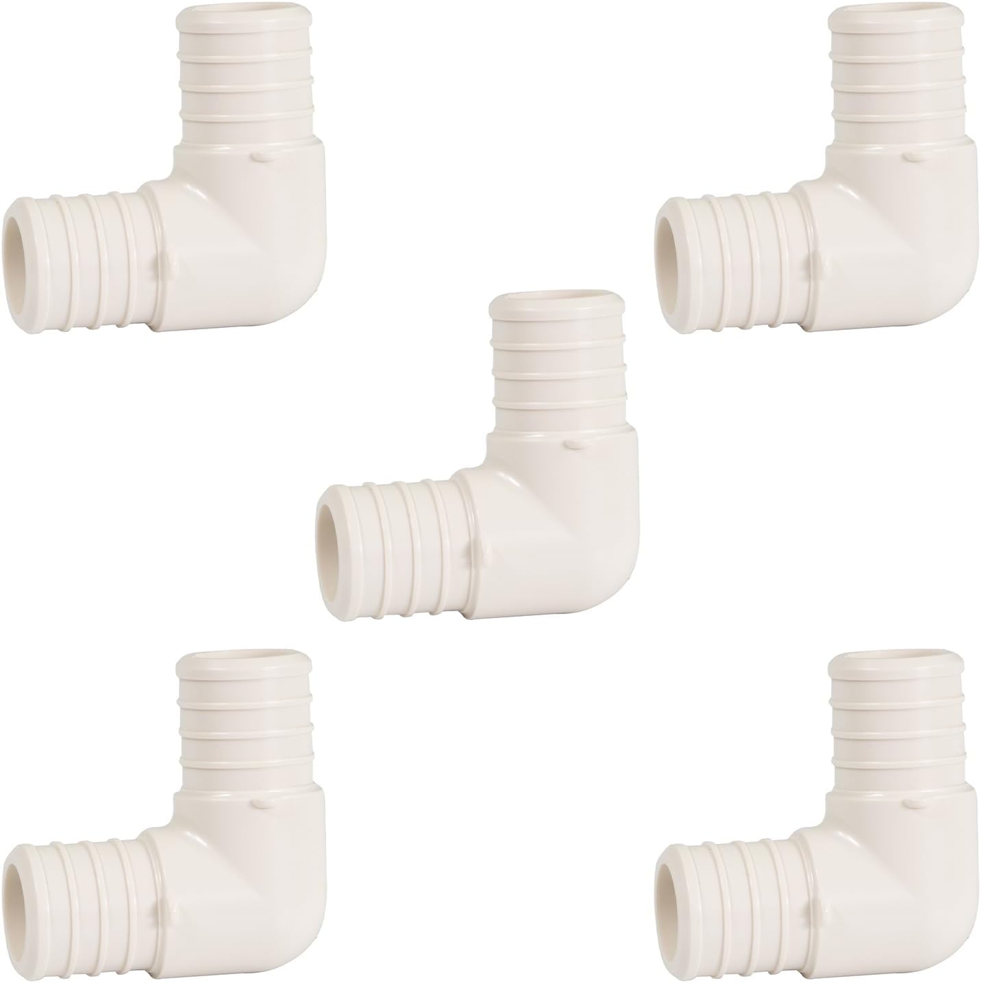 Supply Giant QQMO0056-5 Plastic PEX Poly Alloy 90 Degree Elbow Barb Pipe Fitting 3/4'' White (5 Pack)