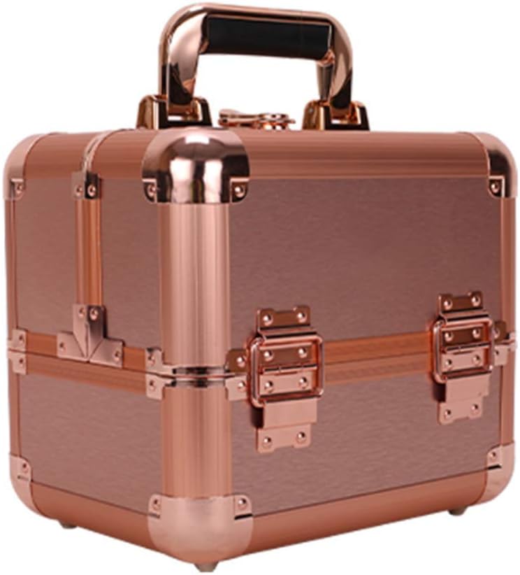 Mini Makeup Suitcase Hard And Wear Resistant Strong Load Bearing 2-layer Folding Professional Beauty Jewelry Storage Box Easy To Carry (black) 25x18.6x22cm,rosegold (rosegold)