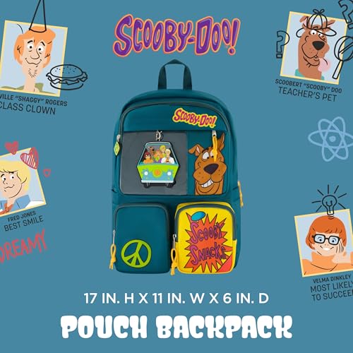 Concept One Scooby-Doo Backpack with Mystery Machine Pouch, Nostalgic Cartoon Bag, with Keychain, Adjustable Straps, Extra Storage, Green2
