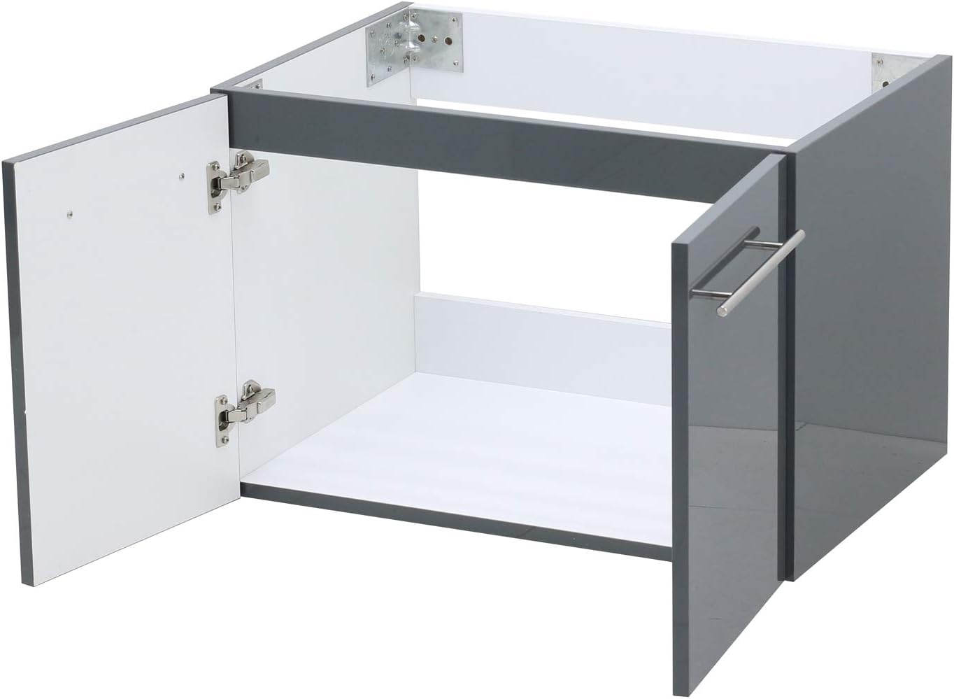 Wall Mount Floating Bathroom Vanity Sink Set. High Gloss Dark Grey Vanity, White Integrated Sink Countertop - 23.25"