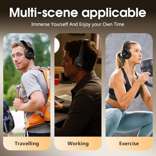 MZYMI Wireless Over Ear BT Headphones, Active Noise Cancelling Headphones, 100H Play Time Bluetooth Headphone with Microphone for Work, Gym, Travel, Game, Black - Image 6