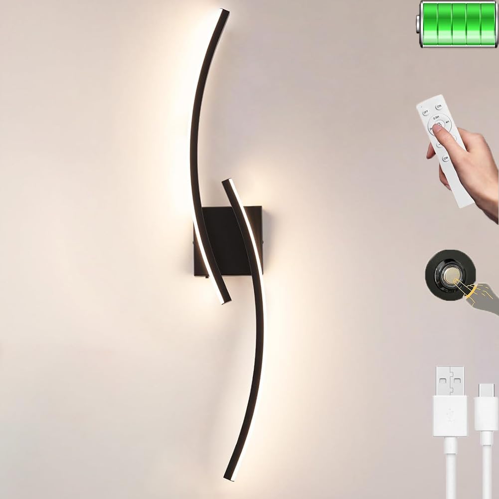 Lámpara de pared LED sin cables interior regulable negra con interruptor táctil 8