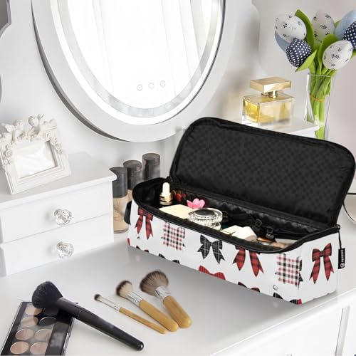 Bolsa organizadora de viaje para herramientas de cabello blanca con diseño Bow Plaid, resistente al calor, gran capacidad para planchas y rizadores miniatura 7