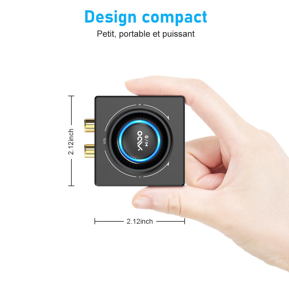 YMOO Recepteur Bluetooth 5.3, RCA 3,5 mm Jack AUX Adaptateur Bluetooth SBC AAC,Stereo Audio HiFi Receiver pour Smartphone, Tablette, Ordinateur Portable, Enceinte Home Cinema,100ft