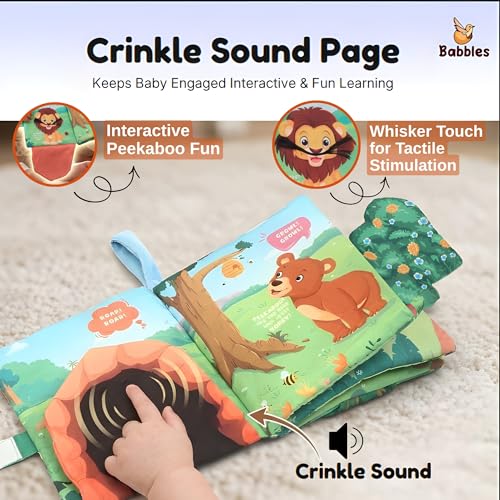 Image of Babbles Peek-A-Boo Animal Baby Book, Soft Cloth Book for Infants & Toddlers with Crinkle Pages, Flaps & Textures, Sensory Play Toy, Gift for Baby Ages 6 Months and Up
