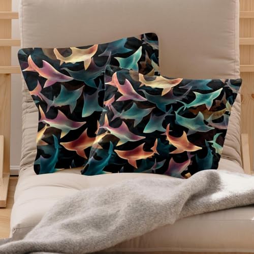 Housse de coussin 50x50 requin velours lot de 2 - 3