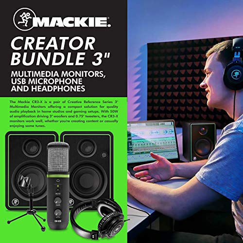 Mackie Digital Multitrack Recorder Content Creator Creator Bundle - 3" Cr3-X Multimedia Monitors, Em-Usb Condenser Microphone, & Mc-100 Headphones + Deluxe Podcasting For Dummies Guide Bundle #TOP1
