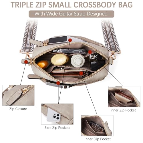 Image of BOSTANTEN Small Crossbody Purse for Women Triple Zip Cell Phone Leather Handbag with Colored Shoulder Strap