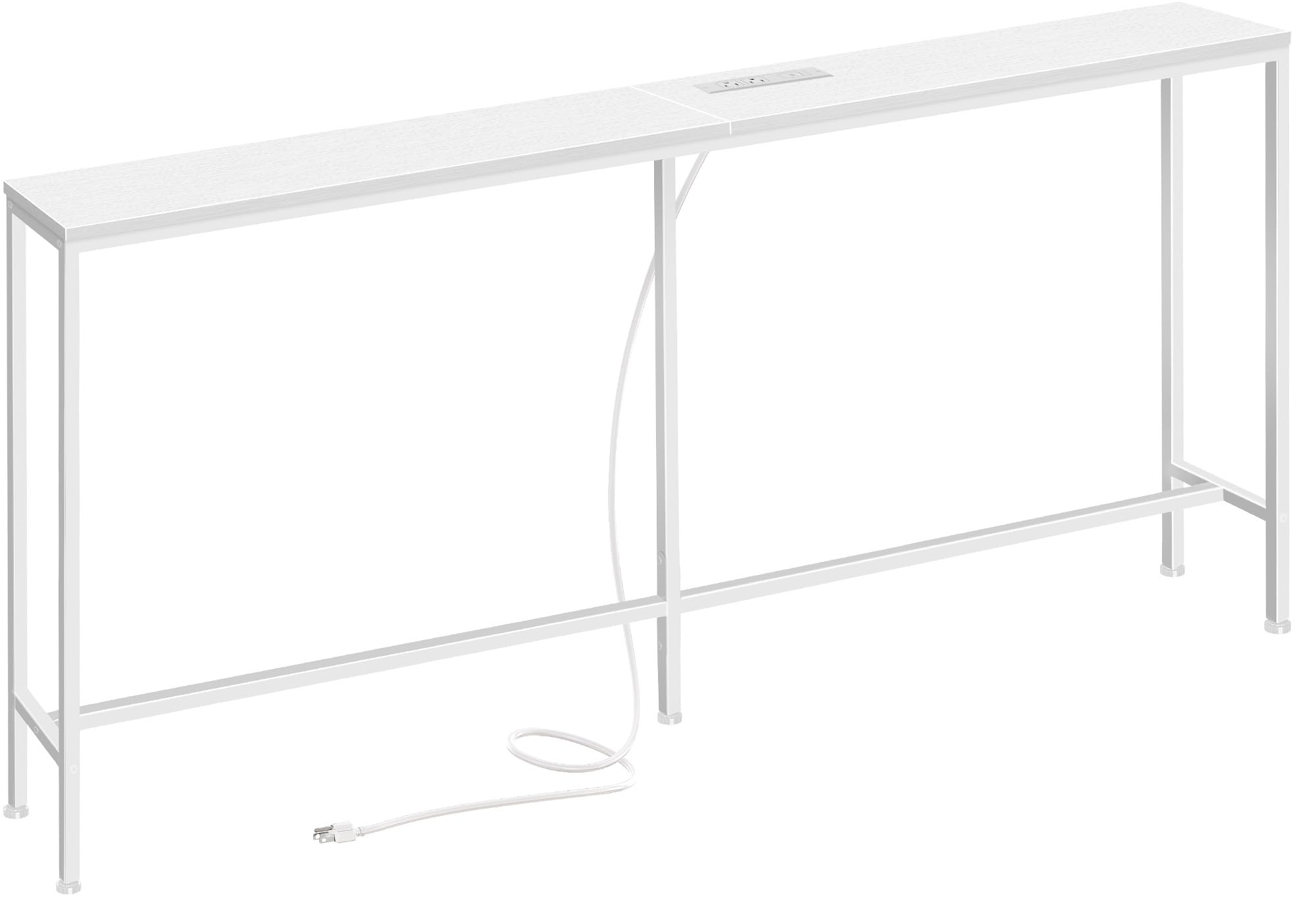 SUPERJARE 70 Inch Console Table with Outlet, Sofa Table with Charging Station, Narrow Entryway Table, Skinny Hallway Table, Behind Couch Table, for