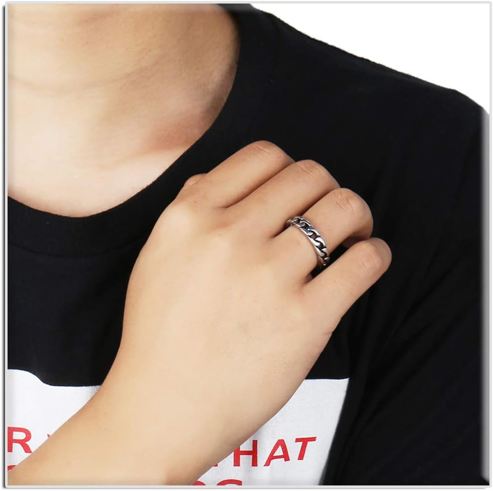 Xusamss Hip Hop Stainless Steel Cuban Chain Band Ring - Image 6