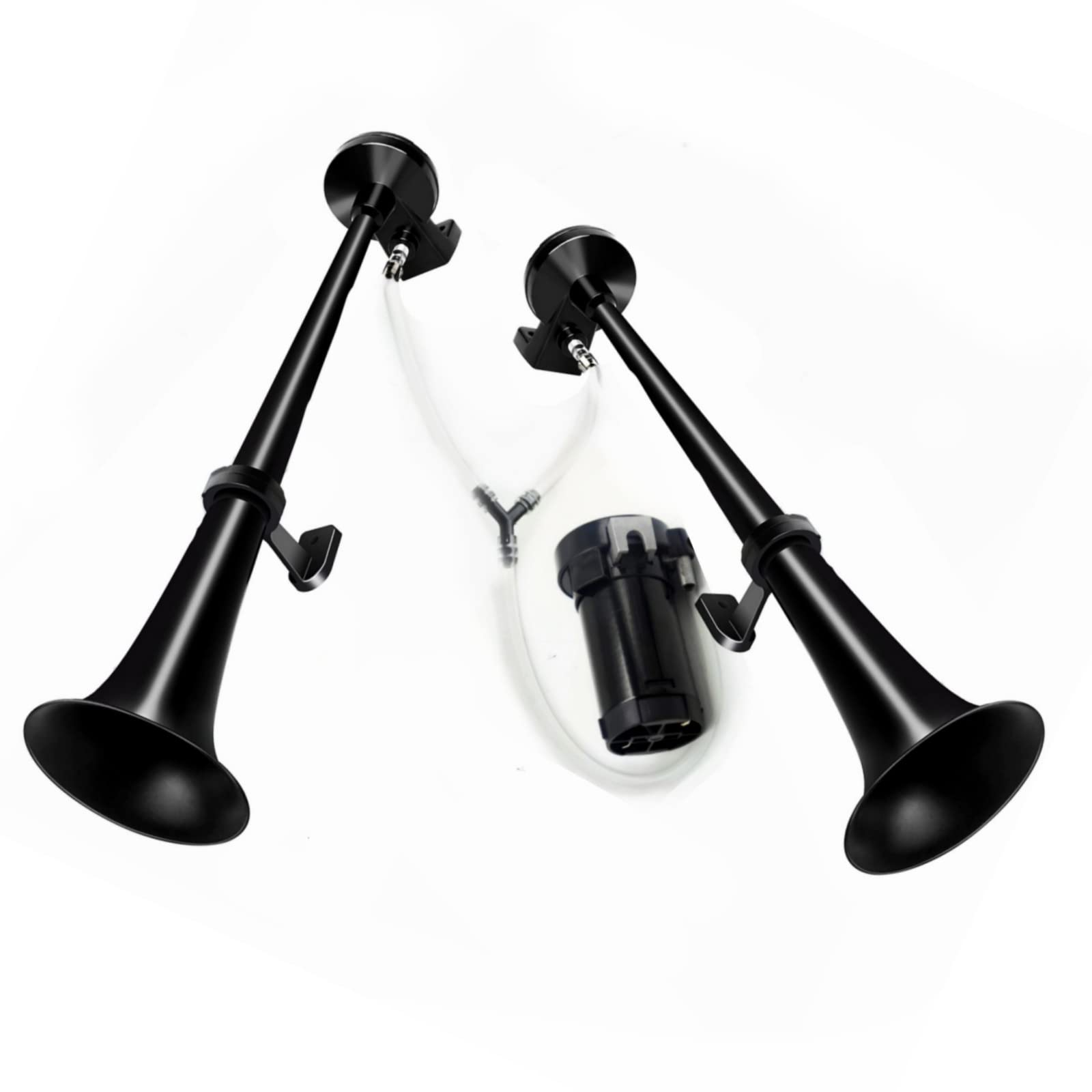 Klaxon de Voiture 24V Double Tube Trompette de Camion Chrome Noir 170db Avec Pompe à Air pour Bateaux SUV Vans Moto