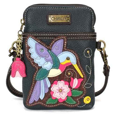 Image of CHALA Bird Collection Cell Phone Crossbody Purse-Women PU Leather /Canvas Multicolor Handbag with Adjustable Strap
