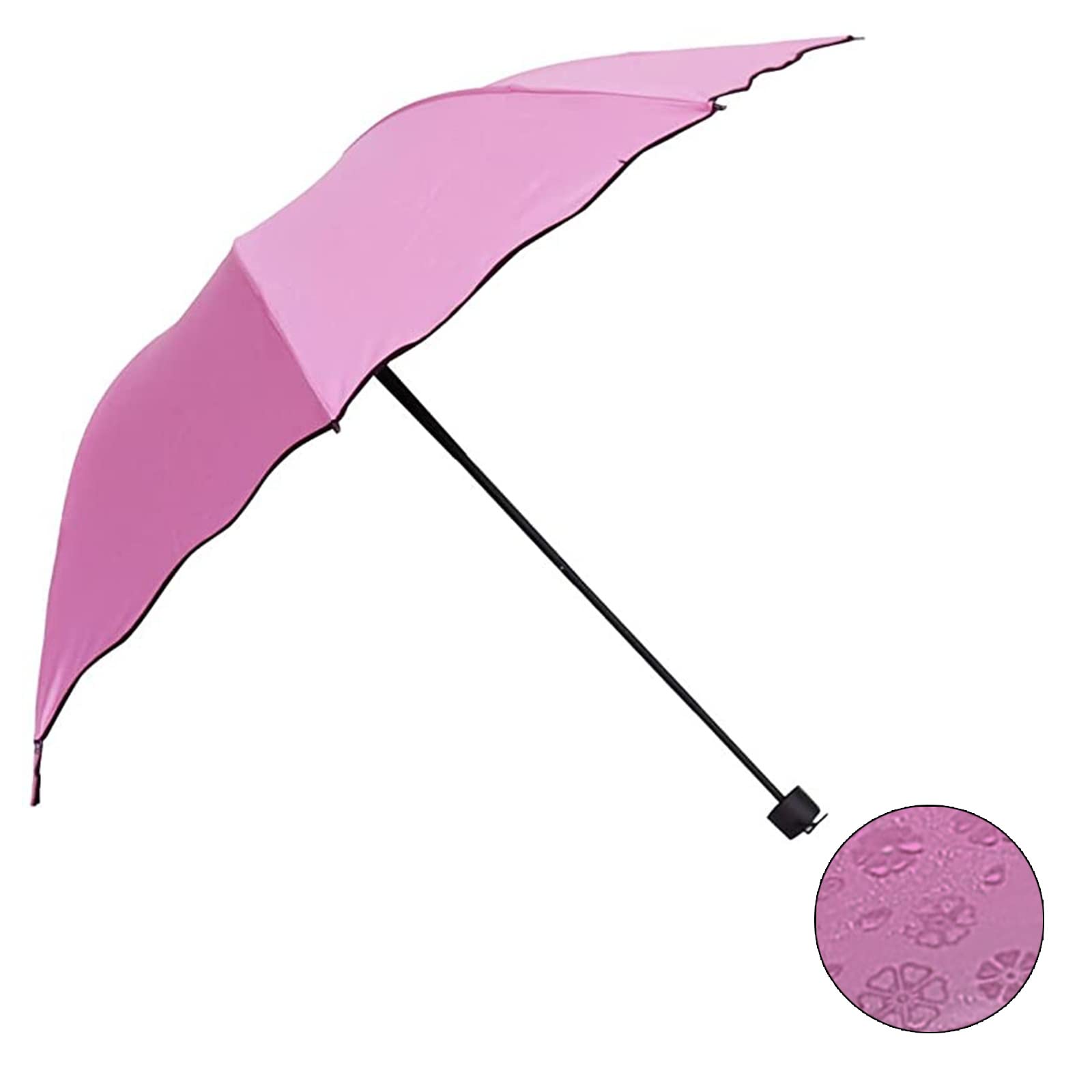 JapardFolding Umbrella for Rain and Sun - Flower Folding Umbrella When Getting Wet, Travel Parasol UV Protection, 38 Inch Arc Canopy, UV Protection Parasol with Black Anti-UV Coating
