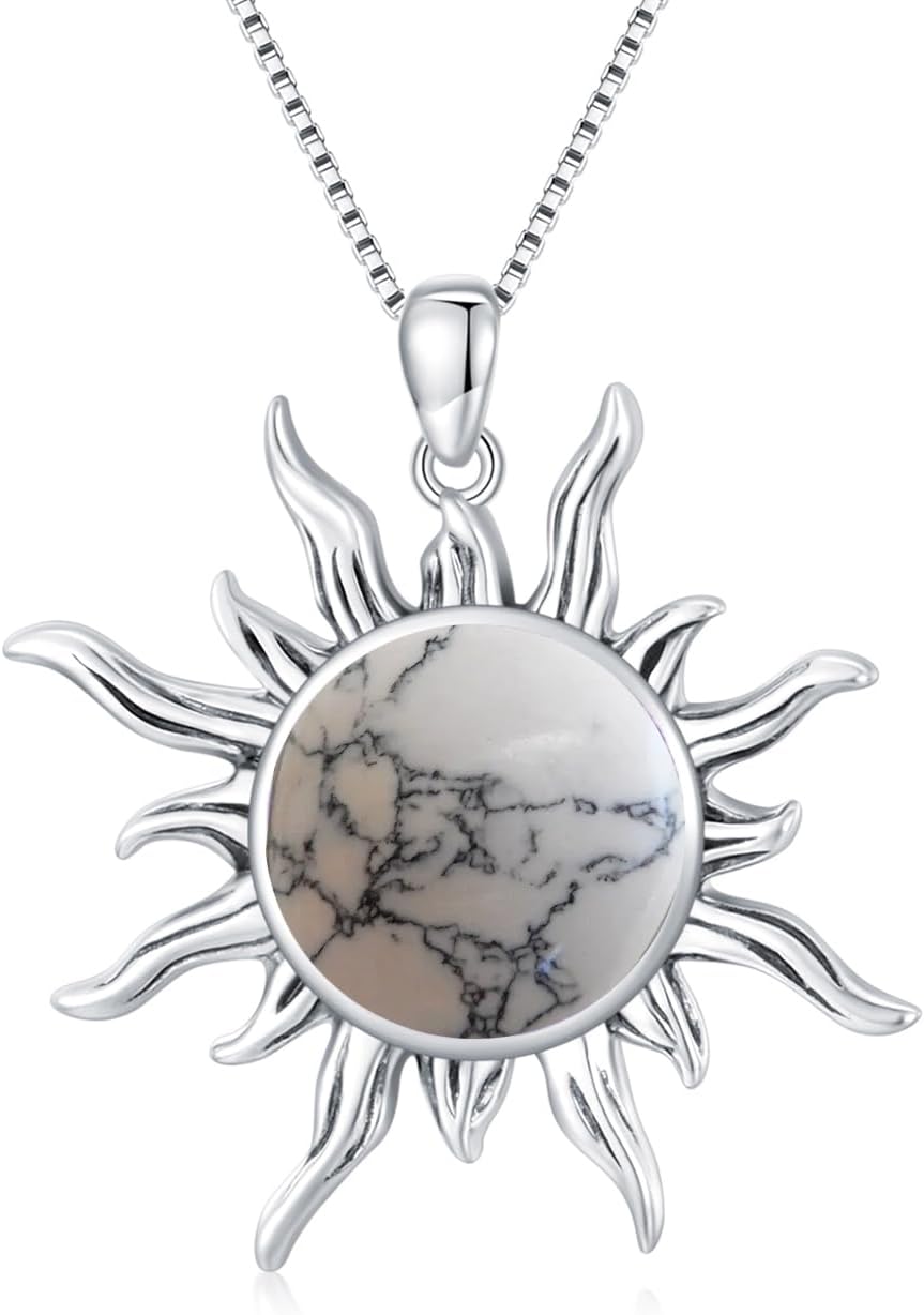 Sun Turquoise Pendant Necklace, 925 Sterling Silver Genuine Gemstones Western Jewelry Gift for Women