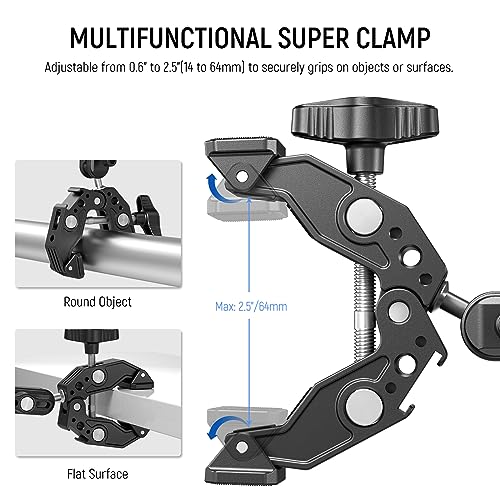NEEWER Super Clamp with 3" Dual Ballhead Magic Arm, Cold Shoe, 1/4" Threads - Image 3