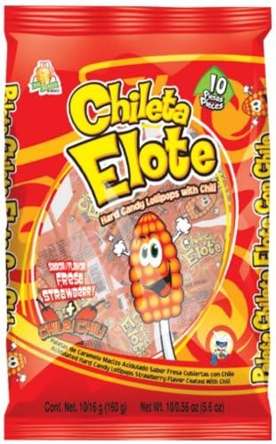 El Azteca Chileta Lollipops, Strawberry Chili Flavored, 10-Count Bags (Pack of 24)