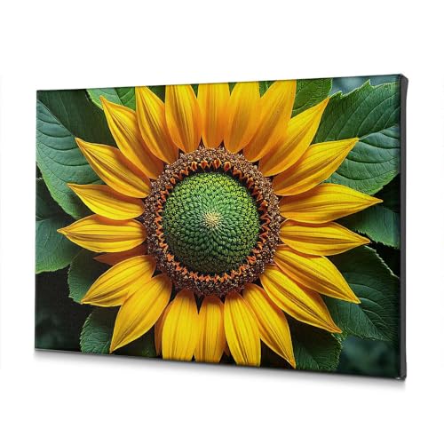 Tableau décoratif sur toile motif tournesol jaune et vert, déco murale salon 20x30