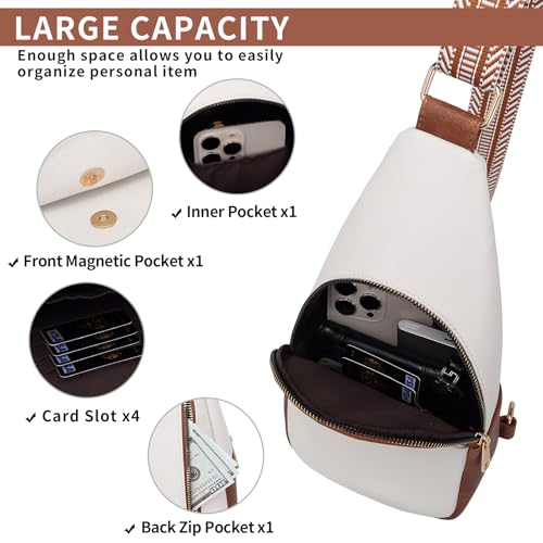VATAN Small Sling Bag Women's Crossbody Fanny Packs Leather Crossbody Bags for Women (D-Brown with White)4