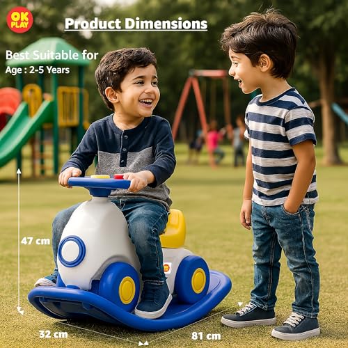 Image of OK PLAY 3-in-1 Ride-On Car for Kids | Rocker, Ride & Balance Board | Push Ride-On with Steering & Horn | Convertible Indoor Outdoor Toy | 18+ Months (Multicolor)