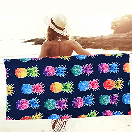 Oversized Pineapple Beach Towel For Kids Girls Women, Colorful Thin Lightweight Quick Dry Sand Free Towel, 30X60 Inch Soft Lightweight Pool Swim Shower Bath Towel, Navy Beach Blanket Pineapple Gifts #TOP7