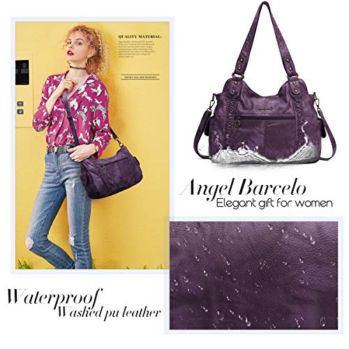 Angel Barcelo Roomy Fashion Hobo Womens Handbags Ladies Purse Satchel Shoulder Bags Tote Washed Leather Bag Purple #TOP4