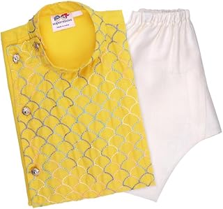 superminis Baby Boys Cotton Side Open Embroidery Kurta and White Pyjama Set