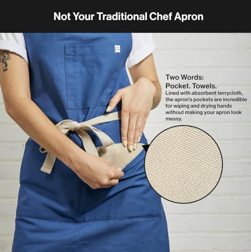 Image of Misen Chef Apron - Blue, Adjustable & Versatile - Comfortable, Durable, Easy to Clean - Machine Washable & Non-Chlorine Bleach - Two Words: Pocket Towels - Kitchen & Restaurant Aprons with Pockets