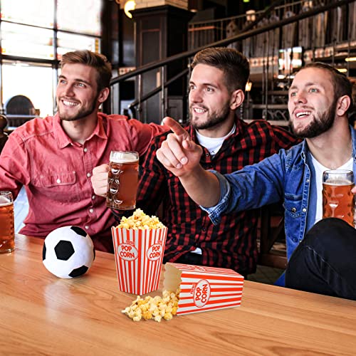 Image of Xinnun 100 Pcs Popcorn Boxes 32 oz Classic Stripe Paper Popcorn Buckets Bulk Disposable Oil Proof Container Vintage Retro Open Top Holders for Movie Night Supply Theater Carnival Party(Red)