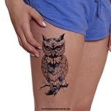 Tattoodrucker 1 x Eule auf AST in schwarz/blau - Fake temporäres einmal Körpertattoo A1209 (1)