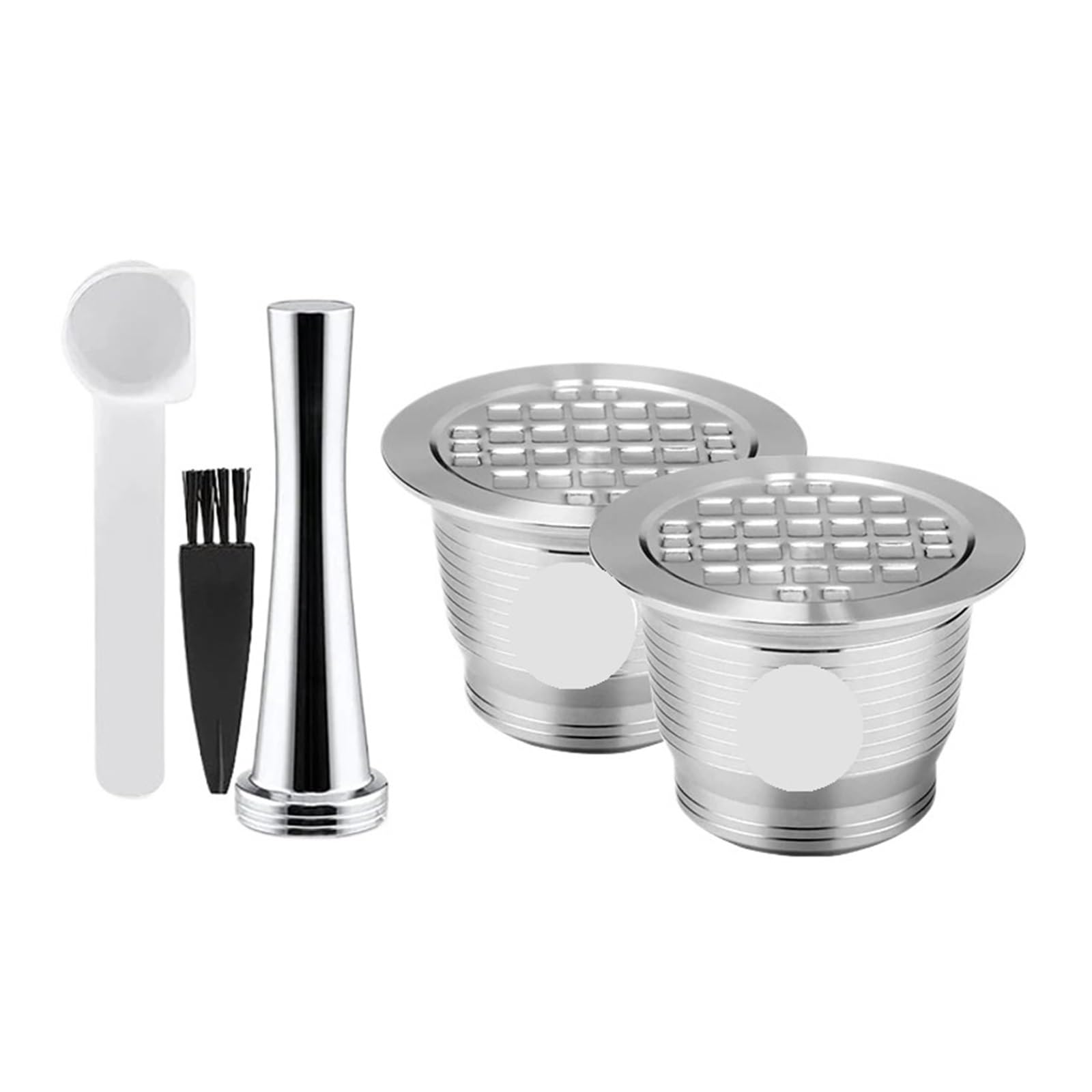 Molinillo reutilizable de acero inoxidable for cápsulas café, taza con filtro rellenables(2 Capsule 1 Tamper)