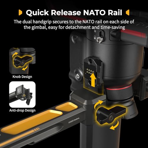 Image of SMALLRIG Dual Handle Handgrip (Bumblebee Edition) for DJI RS 5 / RS 4 / RS 4 Pro /RS 3 / RS 3 Pro /RS 2 / RSC 2 Gimbal, Handgrip with NATO Rails, Cold Shoe, 1 /4 inch-20 & 3 /8 inch-16 Threaded Holes - 5526