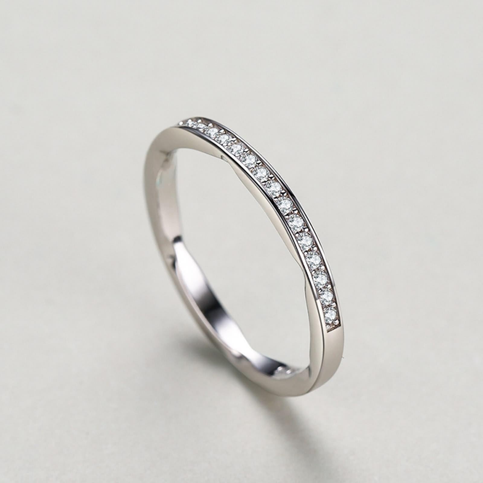 Anillos de boda de plata para mujer, anillos de amistad, delgados, geométricos, con corte redondo, diamante de laboratorio, oro blanco de 14 quilates, talla 50 (15,9)
