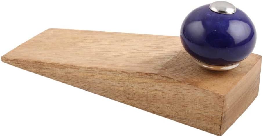 IndianShelf 1 Piece Wood Decorative Door Stoppers for Bottom of Door- Blue Heavy Duty Non Slip Rubber Base Door Wedges- Sturdy Floor Door Stop for Inside and Outside