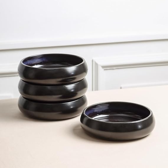 Stone Lain Lagoon 12-Piece Dinnerware Set Stoneware, Plates and Bowls set, Microwave and Dishwasher Safe, Dish Set for 4, Black