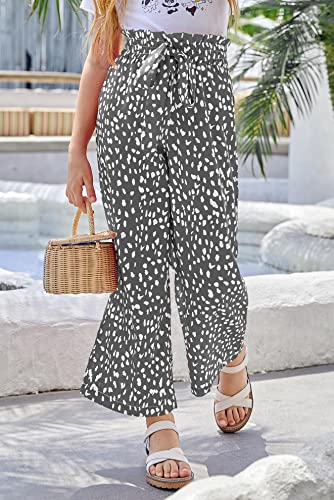 Image of SySea Girls Wide Leg Pants Kids Cute Print High Waisted Loose Fit Comfy Belted Lounge Trousers with Pockets