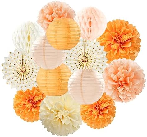Amazon.com: Beige-Orange Peach Fall Party-Decorations Paper-Lanterns ...