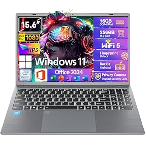Windows11 Intel Laptop 15.6 pulgadas pantalla HD (Celeron N5095) 16 GB de RAM 256 GB de almacenamiento SSD, con Office 2024 gratuito | Desbloqueo de huellas dactilares | Cámara de privacidad |