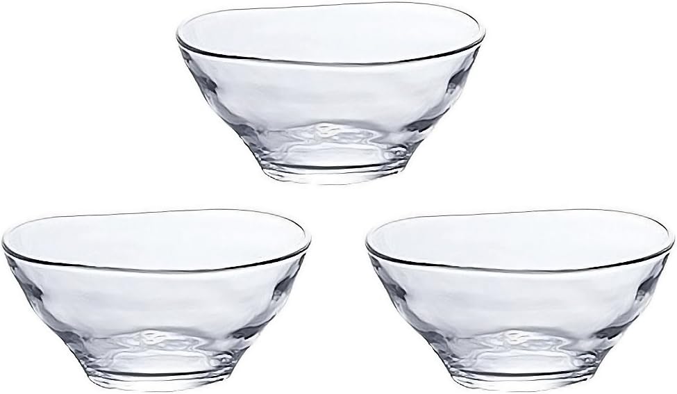 ADERIA P6322 Yura Small Bowl, Set of 3, Made in Japan, Natto Bowl, Japanese Tableware, Glass, Salad Bowl, Medium Bowl, Simmering Bowl, Serving Plate, Cute, Pottery Dish, Small Bowl, Somen Bowl, Plate,