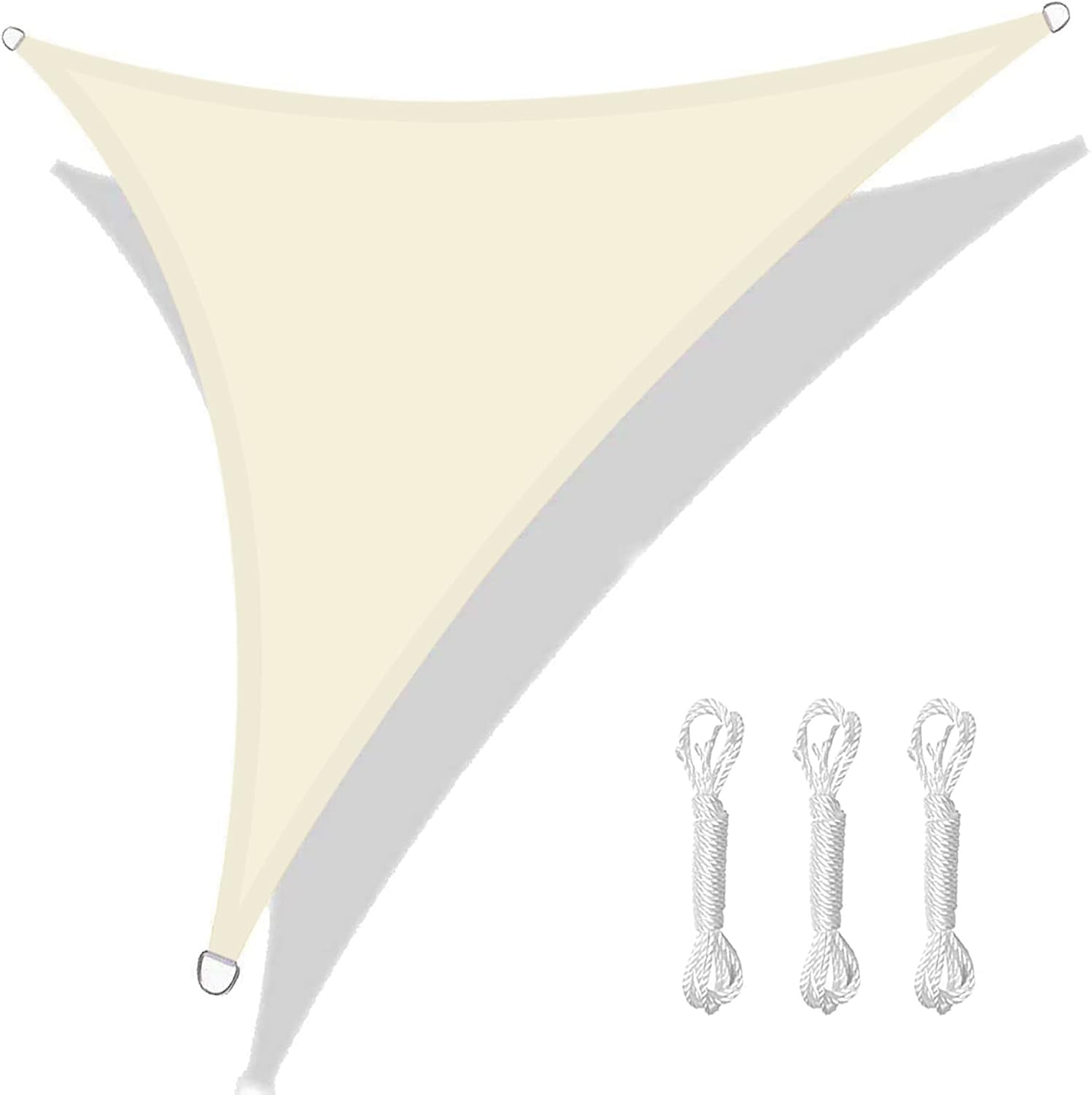 HEYOMART Sun Shade Sail Waterproof 2.5x2.5x2.5m Triangle, 98% UV Block PES for Garden Patio Sunscreen Canopy Sunsail with Free Ropes, Cream
