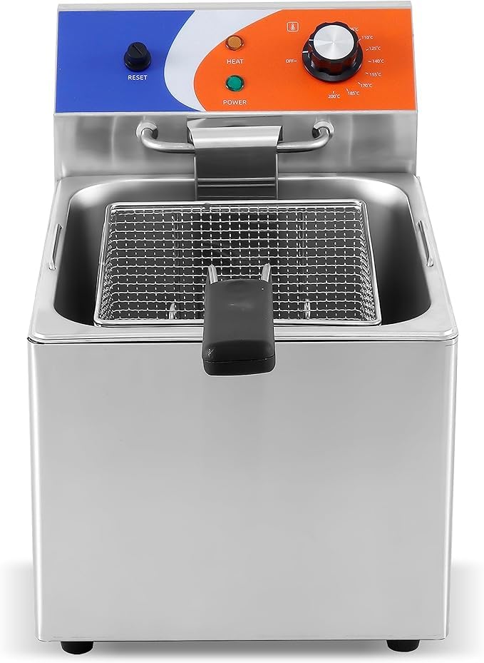 MBH - Friggitrice Elettrica Professionale da Banco 8 Litri in Acciaio Inox, Ideale per Cucine Professionali di Ristoranti.